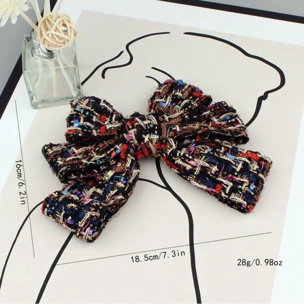 Multicolor Tweed Bow Tie Brooch - Picture 5 of 12